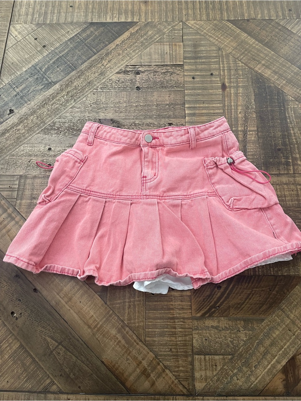 Aelfric Eden Pink Pleated Cargo Denim Mini Skort - Size Small